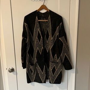 Joan Vass Black and Beige Zigzag Cardigan